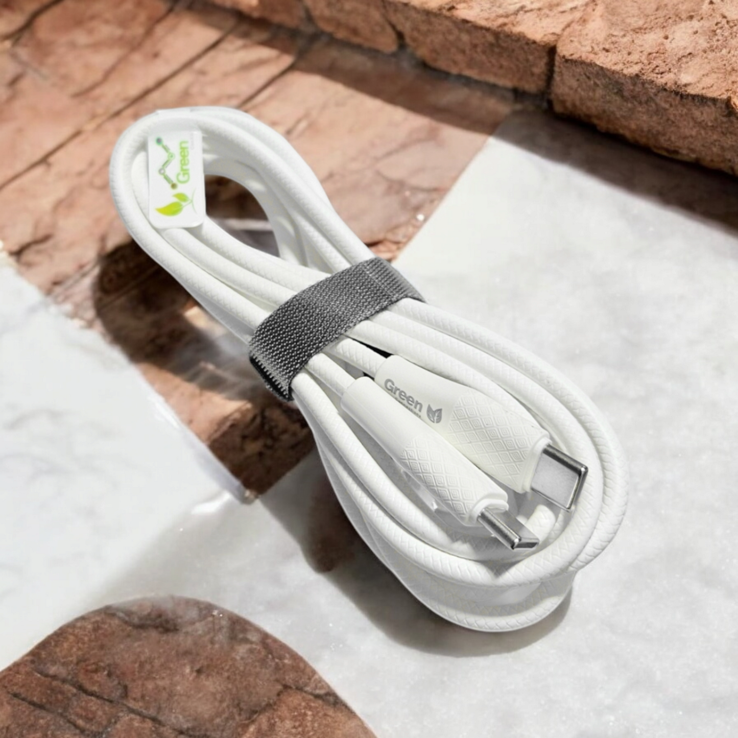Green USB-C to USB-C Charging Cable – Durable Type-C Cord with Cable Organizer, White| Item no.: 957