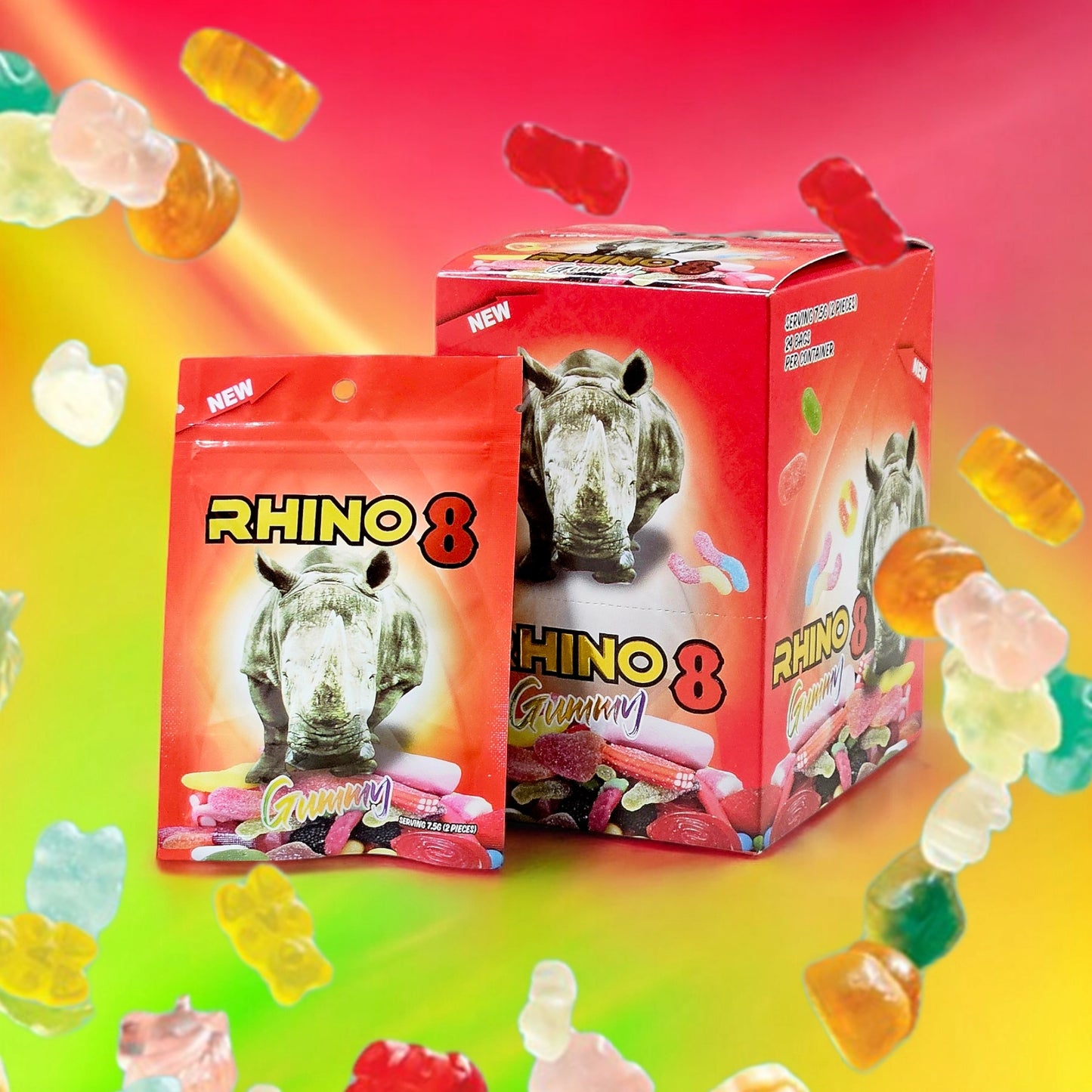 Rhino 8 Gummies – 20 Sachets, 2 Gummies per Pack | Item No : 3630