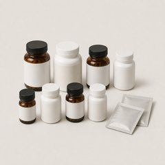 Supplement bottles and foil sachets