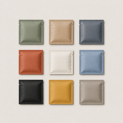 Grid of plain foil sachets