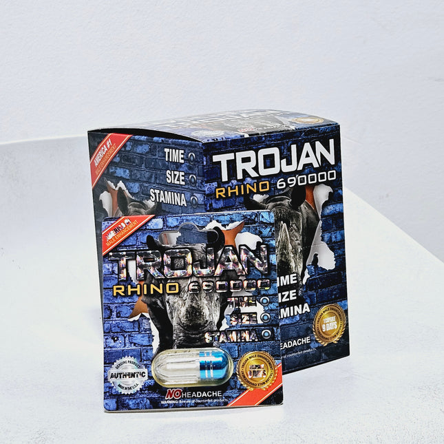 Trojan Rhino 690000 Capsules – Box of 20 Individually Sealed Adult Supplement Packs | Item No.: 1767