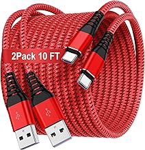 2-Pack 10ft Braided USB-A to Lightning Cable – Red Charging & Sync Cord