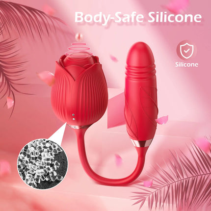 3 in 1 Rose Licking Thrusting Vibrator for Women