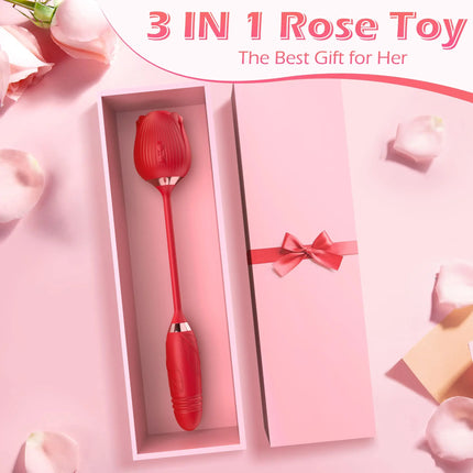 3 in 1 Rose Licking Thrusting Vibrator for Women
