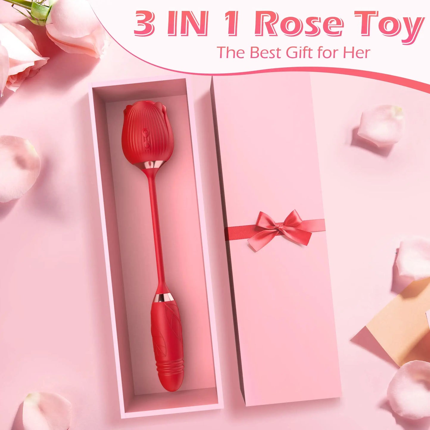 3 in 1 Rose Licking Thrusting Vibrator for Women