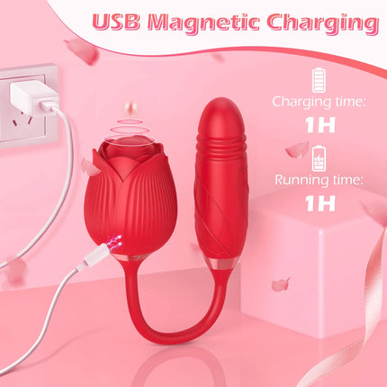3 in 1 Rose Licking Thrusting Vibrator for Women