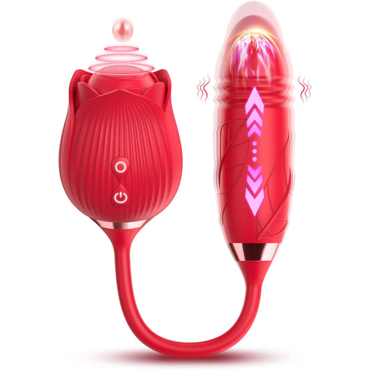 3 in 1 Rose Licking Thrusting Vibrator for Women