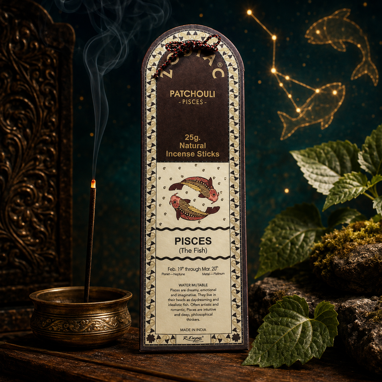 Title: Song of India Pisces Patchouli Zodiac Incense Sticks – 25g
