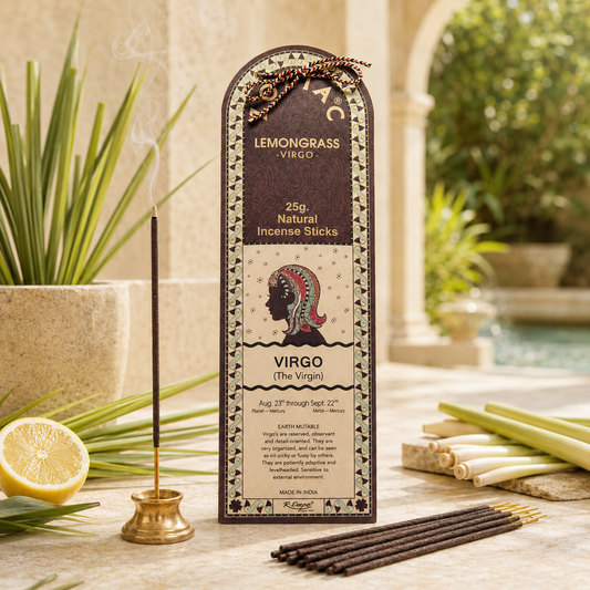 Title: Song of India Virgo Lemongrass Zodiac Incense Sticks – 25g