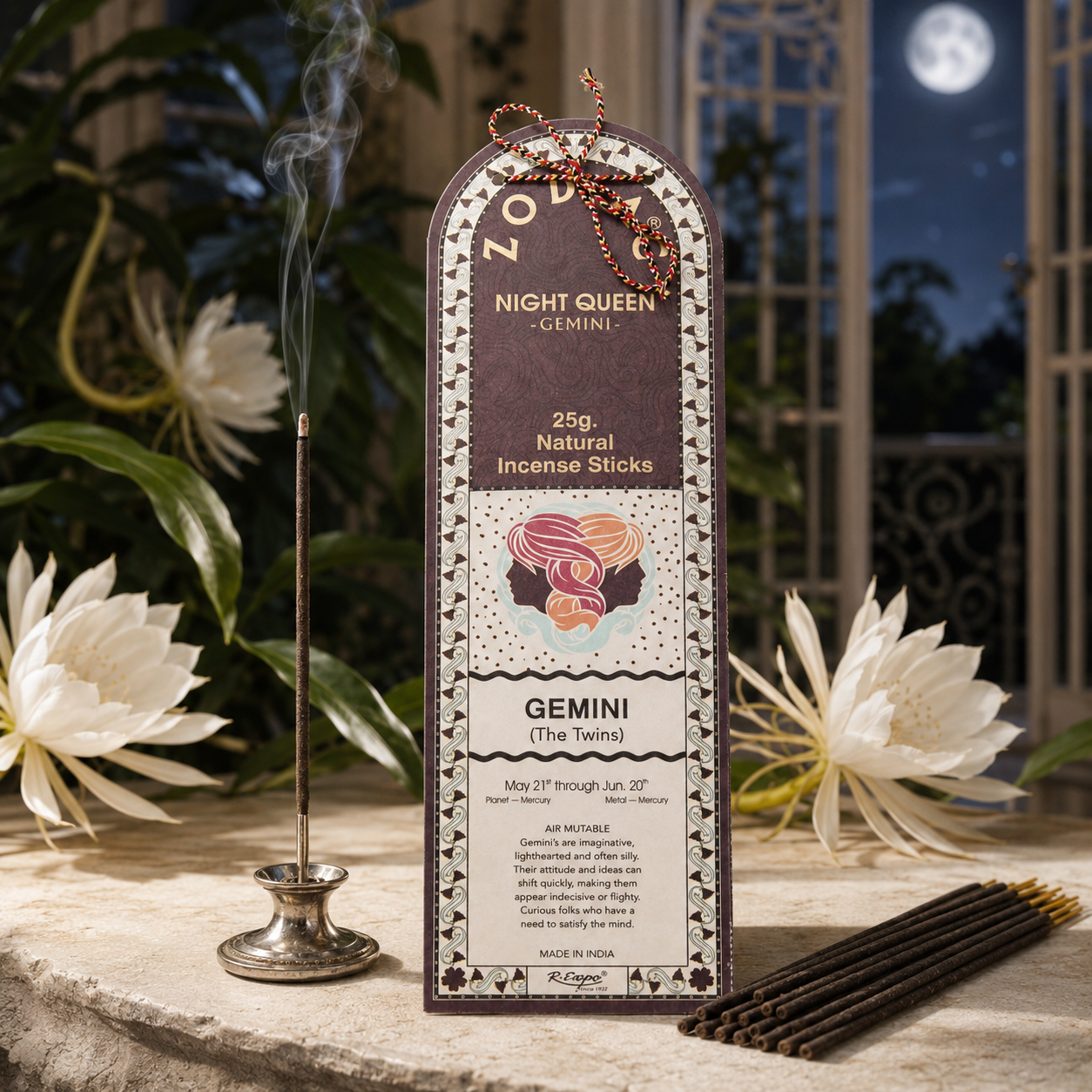 Title: Song of India Gemini Night Queen Zodiac Incense Sticks – 25g