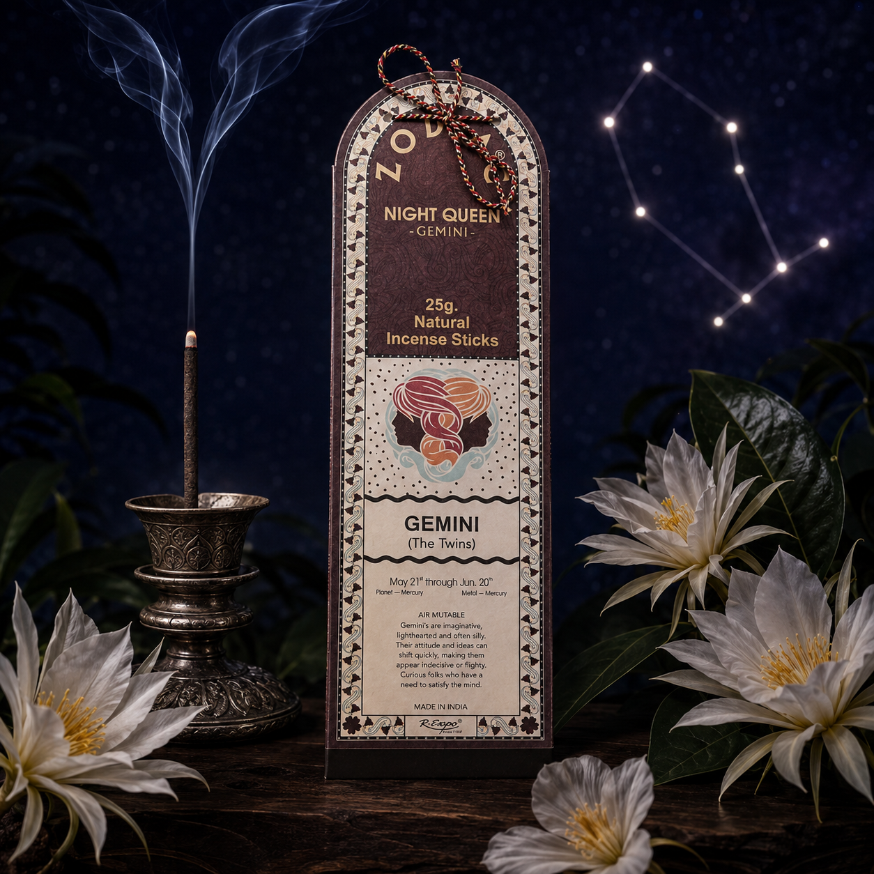 Title: Song of India Gemini Night Queen Zodiac Incense Sticks – 25g