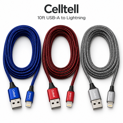 10ft USB-A to Lightning & USB-C Charging Cable – iPhone & Android Compatible | Celltell