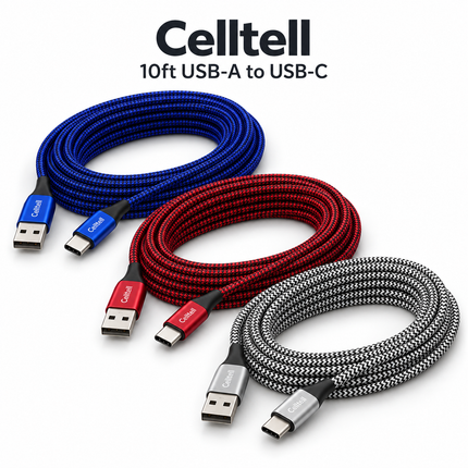 10ft USB-A to Lightning & USB-C Charging Cable – iPhone & Android Compatible | Celltell