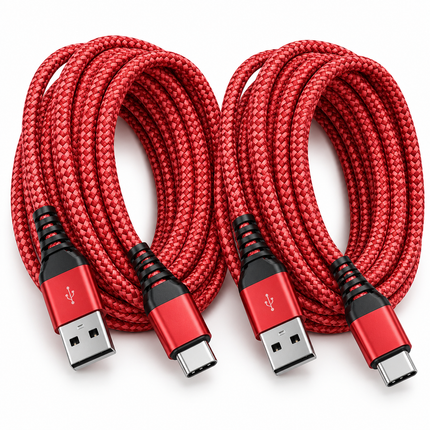 2-Pack 10ft Braided USB-A to Lightning Cable – Red Charging & Sync Cord