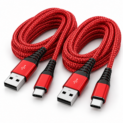 2-Pack 10ft Braided USB-A to Lightning Cable – Red Charging & Sync Cord