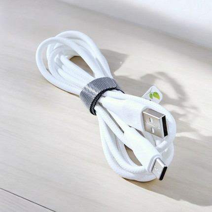 Braided USB-A to USB-C Charging Cable with Cable Organizer – White | 3ft & 6ft