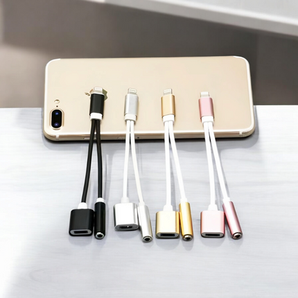 2-in-1 Lightning Charging & 3.5mm Headphone Adapter for iPhone – Audio Splitter #324