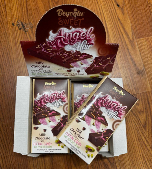 ANGEL HAIR MILK CHOCOLATE WITH COTTON CANDY AND PISTACHIO CREAM