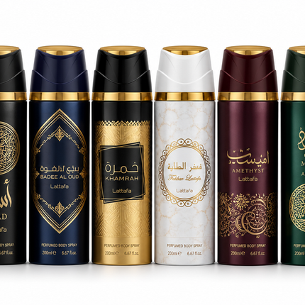 Lattafa & Asdaaf Perfumed Body Spray Variety Pack – 6 Arabian Fragrances 200ml