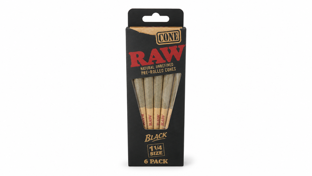 Raw Cone Black 1 1/4 Size 6pk 32ct