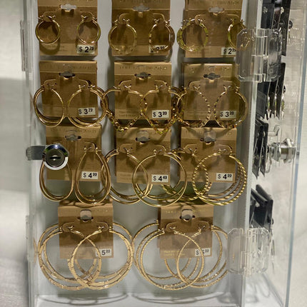 4-Way Hoop Earring Display Case – Gold & Silver, Up to 14-Inch Large Hoops | 144-Count (Item #1060)