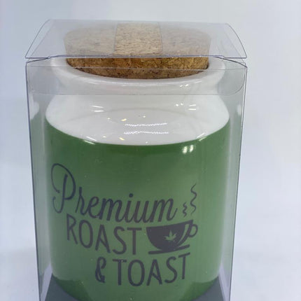 Roast & Toast Large Glass Storage Jar – Cork Wooden Lid, Green & White | 1-Count (Item #1191)