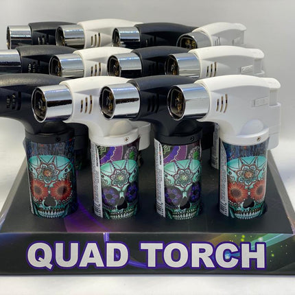 Techno 4-Torch Lighter – Quad Flame Butane Torch, Assorted Designs | 2-Count (Item #1647)
