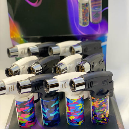 Techno 4-Torch Lighter – Quad Flame Butane Torch, Assorted Designs | 2-Count (Item #1647)