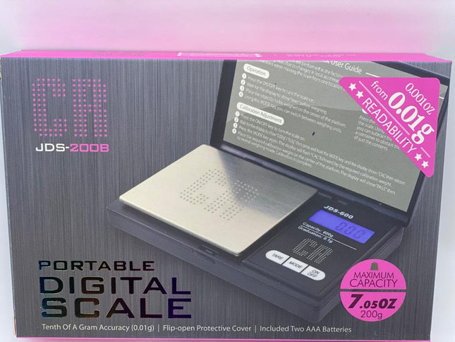 JDS-200B High Precision Digital Scale – 200g Capacity, 0.001oz Accuracy, LED Display | Pink (Item #1953)