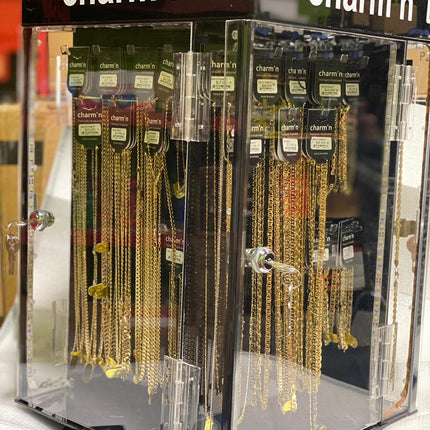 Charmin’ 14K Gold Plated Chain Necklaces – 4-Sided Display Case | 120-Count Wholesale Pack (Item #2171)