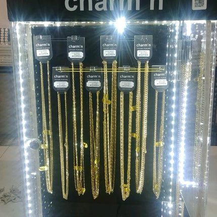 Charmin’ 14K Gold Plated Chain Necklaces – 4-Sided Display Case | 120-Count Wholesale Pack (Item #2171)