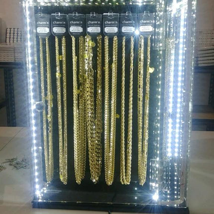 Charmin’ 14K Gold Plated Chain Necklaces – 4-Sided Display Case | 120-Count Wholesale Pack (Item #2171)