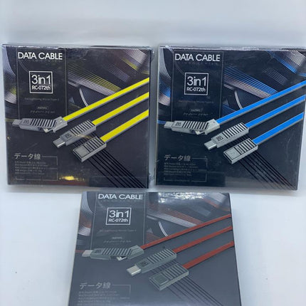 Remax RC-072TH 3-in-1 USB Charging & Data Cable – Lightning, Micro USB & USB-C | Blue, Red & Yellow