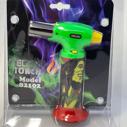 Techno Large Clamshell Torch Lighter – Black & White, Bob Marley, Rasta & Cartoon Designs | Assorted (Item #2595)