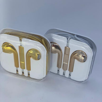Premium iPhone Compatible Wired Earphones – Shiny Gold & Bronze Design, 3.5mm Jack | 1-Count (Item #327)