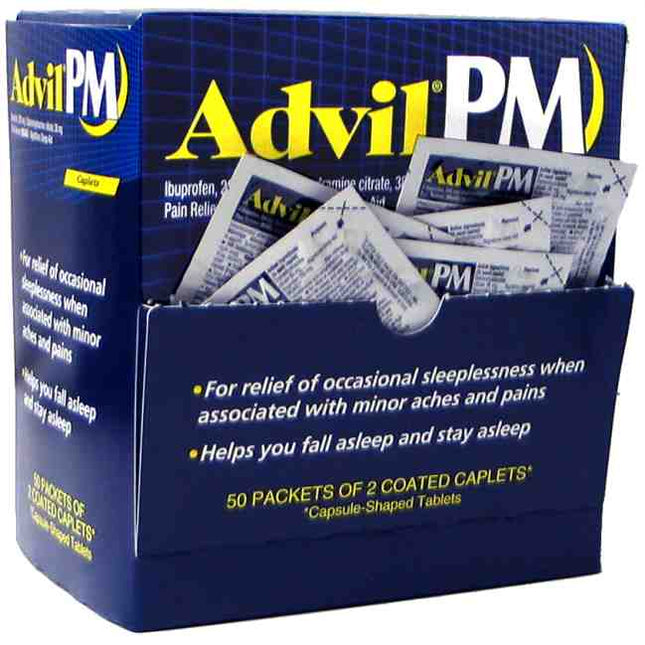 Advil PM Ibuprofen + Sleep Aid Caplets – Nighttime Pain Relief, 50-Count (Item OTC-ADPM, #54)