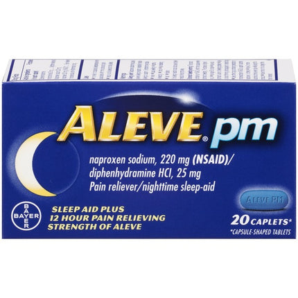 Aleve PM Naproxen Sodium + Sleep Aid Caplets – 12-Hour Pain Relief, 20-Count (Item OTC-APM, #740)
