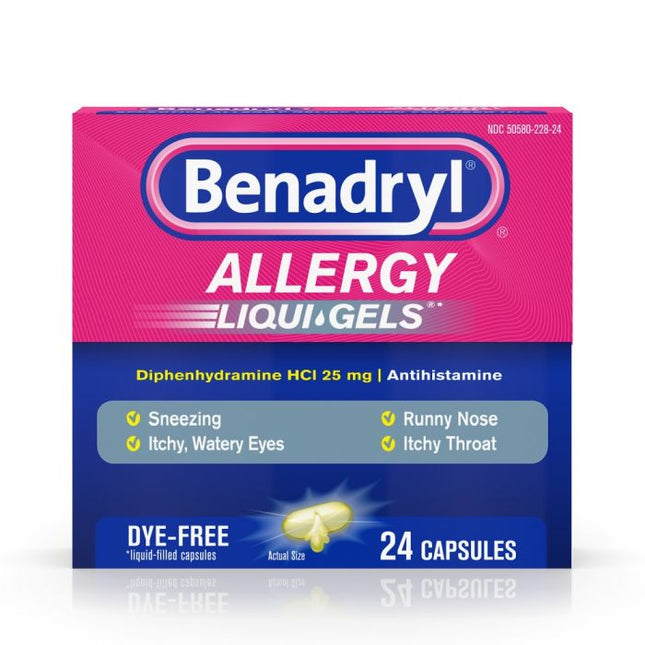 Benadryl Allergy Relief Liquid Gels – Dye-Free Antihistamine, 25-Count (Item OTS-BD, #1249)