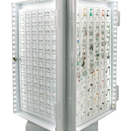 4-Way Spinning Earring & Jewelry Display with LED – Rotating 4-Sided Display Case, 5-Count (Item STS-DSP)