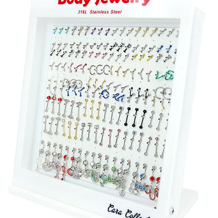 Cara Collection Body Jewelry Counter Display Case with Jewelry – 162-Piece Assortment, 5-Count (Item STS-DSP)