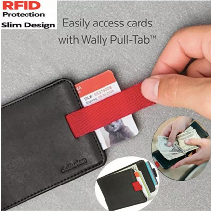Slim RFID Blocking Leather Wallet – Card Holder, 12 Cards & 30 Bills, Pull-Tab Access | Black, Tan, Brown