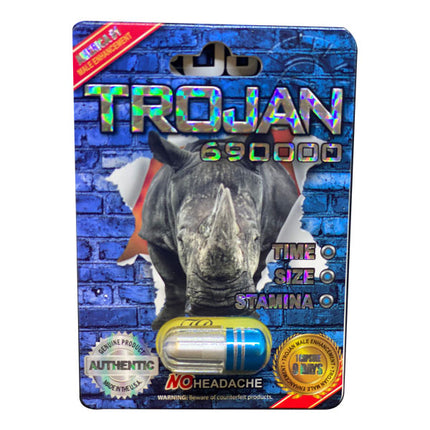 Trojan Rhino 690000 Capsules – Box of 20 Individually Sealed Adult Supplement Packs | Item No.: 1767
