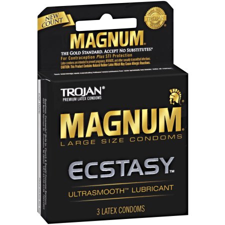 Trojan Magnum Ecstasy Condoms – Large Size, Ultra-Smooth Lubricant | 3-Count, 6 Packs (18 Total) | Item CD-MG