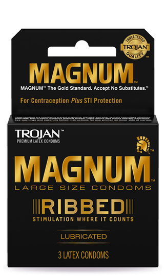 Trojan Magnum Ribbed Condoms – Large Size, Lubricated | 3-Count, 6 Packs (18 Total) | Item CD-MG, #510