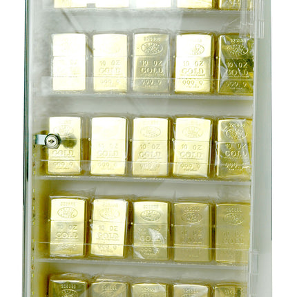 Windproof Oil Lighter – Gold Finish, Clear Display Case | 2-Count (Item #533)